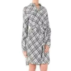 EQUIPMENT Bancort Flared Hem Shirt Dress Black White Check {3R27}
